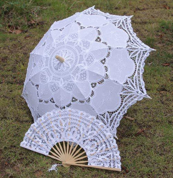 Hot Selling European Bridal Wedding Parasols and Fans Sets New Photography Props Umbrella Hand Fan Beautiful Bridal Accessories