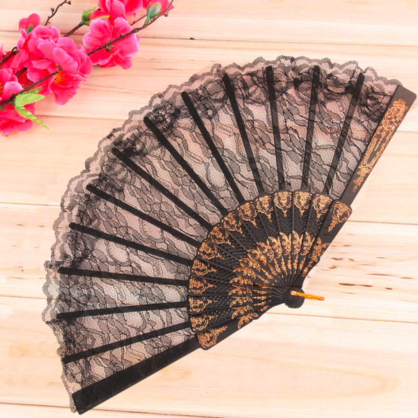 Worldwide 1pcs Vintage Fancy Dress Costume Chinese Costume Party Wedding Dancing Folding Lace Hand Fan Black Free Shipping