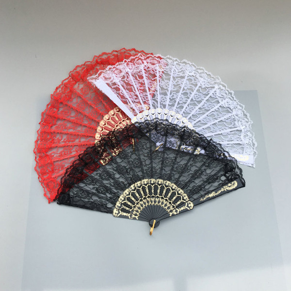 2018 Lace Floral Wedding Fans Handmade Chinese Popular wing chun fan dance White rose bud silk fan Bridal Accessories