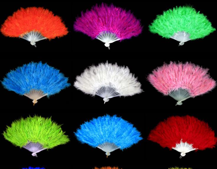 Colorful Feather Fans Wedding Showgirl Dance Folding Hand Feather Fan (Bridal Accessories