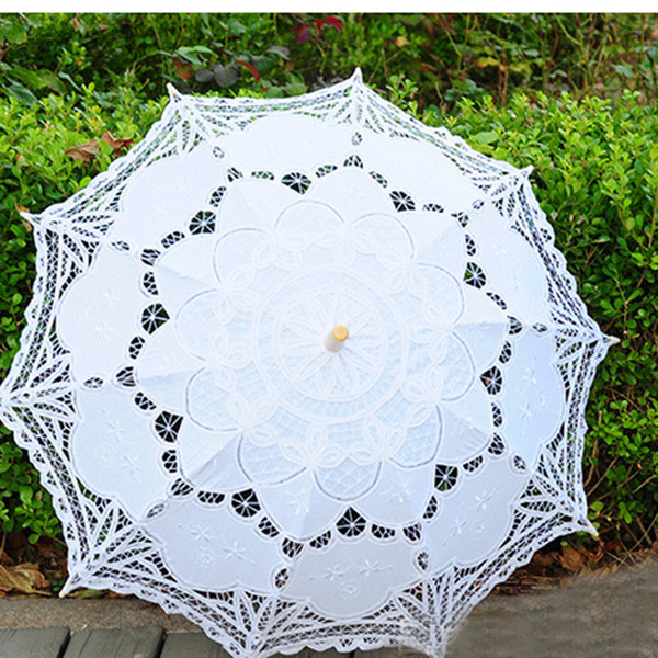 2017 Top Selling Elegant Lace White&Ivory Embroidery Umbrella Cotton Battenburg Wedding Bridal Umbrella Parasol Umbrella Decoration