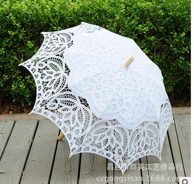 2017 White wedding Parasols handmade umbrellas Lace artifull Garden bridal Parasols For Bridal Bridesmaid Wedding Diameter 32 inches