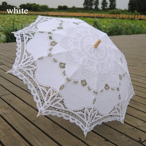 Fashion Lace Umbrella Cotton Embroidery Bride Umbrella White Ivory