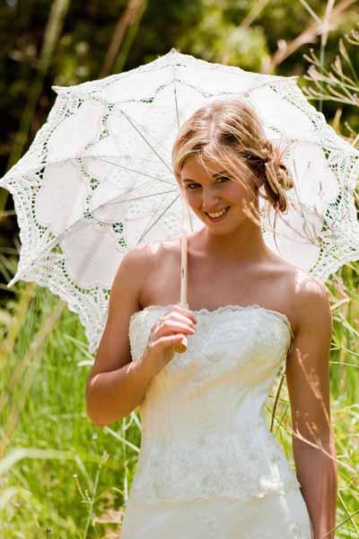 Wholesale 100% Pure Cotton Lace Wedding Parasol Umbrella with Battenburg Embroidery and Wooden Handle for wedding decoration