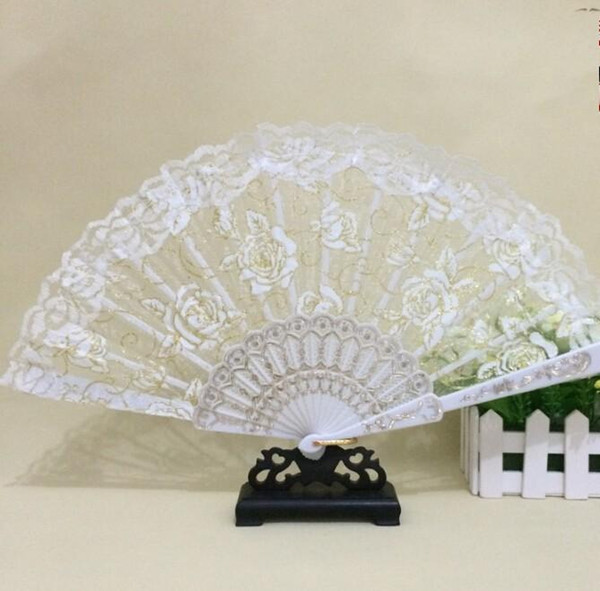 Wedding Fans Handmade Chinese Popular wing chun fan dance White rose bud silk fan Bridal Accessories