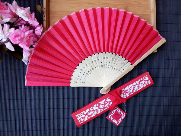 2019 Wholesale Several Colors Available Hands Fans Logo On Ribs Wooden Bamboo Hand Silk Wedding Fans+Gift Box Arts and Crafts Wedding Favors