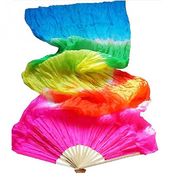 Handwork Colorful Belly Dance Women Costume Bamboo Long Silk Fans Veil Silk Fan public dancing Long silk fan Performing props