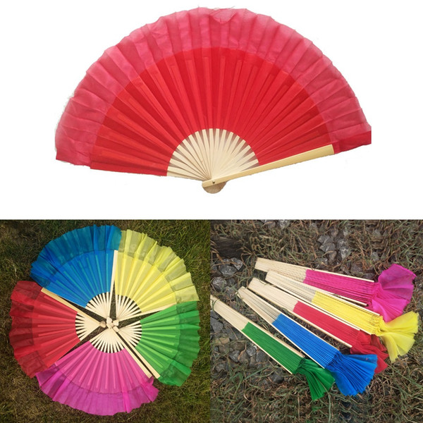 Hot sell! Children's Bamboo frame Chinese belly dance fan 100% silk veils assorted 5 colors available