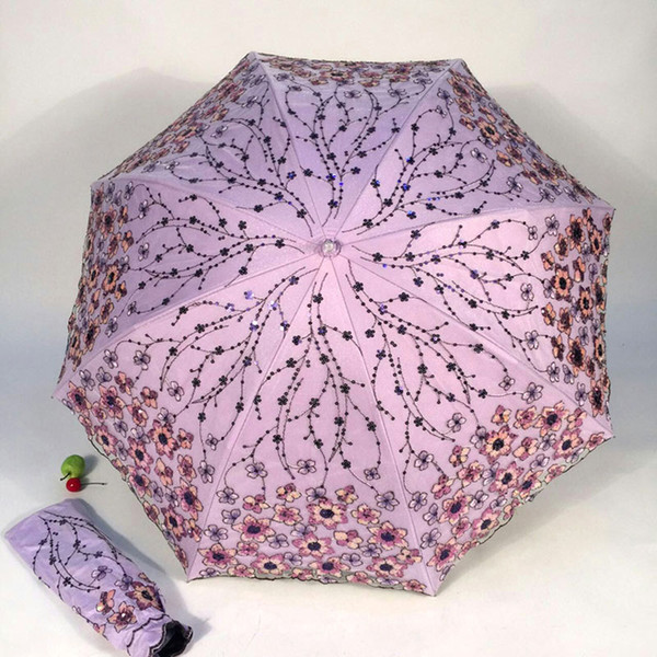 Double Layer Mini Anti UV Embroidery Lacing Lady Princess Parasol Black Coating Inside Two Fold Hand Open Umbrella ZA1286