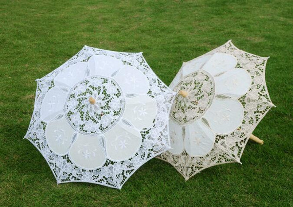 Cheap Vintage Wedding Parasols palace style white Parasol Lace Umbrella for wedding party Bridal batten lace handmade