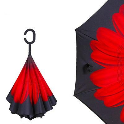 Latest Creative Inverted Umbrellas Double Layer With C Handle Inside Out Reverse Windproof Umbrella Free Shipping