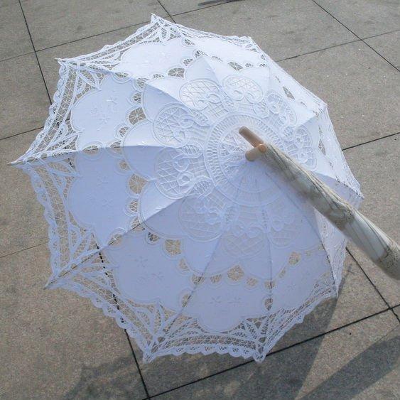 Classic Multi-color Noble Elegant Palace Style Long Arm Wedding Bridal Umbrella Embroidery Gingham Lace Parasol lace Umbrella