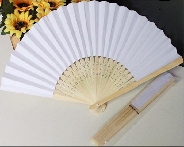 Paper Hand Fans White Chinese Fan Wedding Bridal Dance Accessories 21cm Home Decorations Hollow Wood Holding Fan WFS006