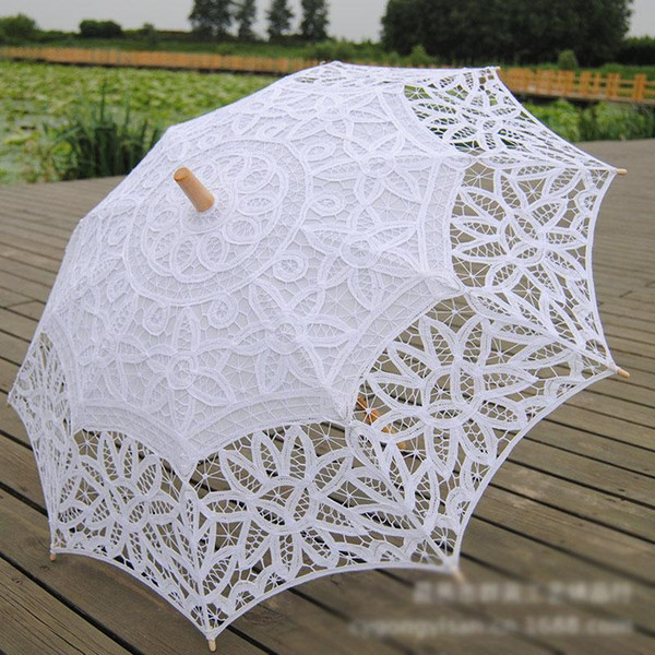 Cotton Bridal Parasol Handmade Battenburg Lace Embroidery White Sun Umbrella Elegant Wedding High Quality Photo Props