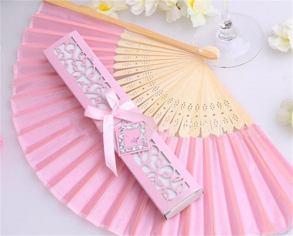 Wholesale Chinese Silk Mix Color Personalized Fans With Printing/Engrave Bamboo Hand Silk Wedding Fans+Gift Box 50Pcs