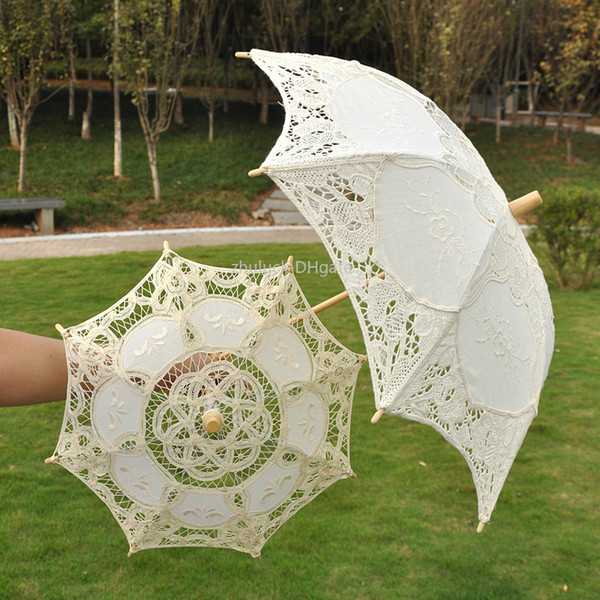 New Handmade Solid Color Lace Parasol Wedding Bridal Umbrella 2 Colors Available 31/52cm Long Handle