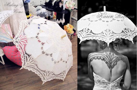 Vintage palace style white Parasol Umbrella for wedding party Bridal batten lace handmade high quality