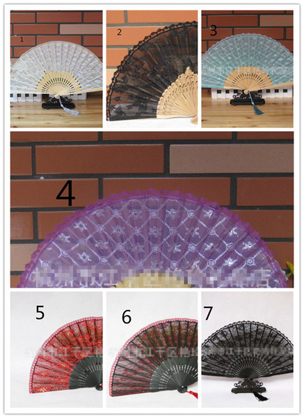 Lace Fans Folding Fan Lace Fans Fashion Womens High-grain Bamboo and Printing Folding Fan Hot Womens Lace and Double Encryption Hand Fan