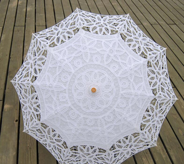 White Lace Parasol Umbrella for Wedding Hollow Leaf Flower Pattern Bride Bridesmaid Parasols Good Quality Custom Color