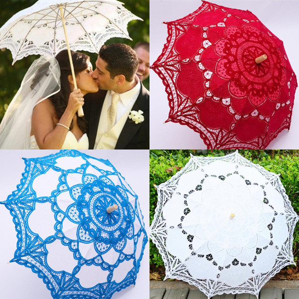 Free Shipping High Quailty Vintage Ivory Lace Parasol Wood Umbrella Gothic Fancy Hollow Wedding Parasols For Bride Bridesmaid