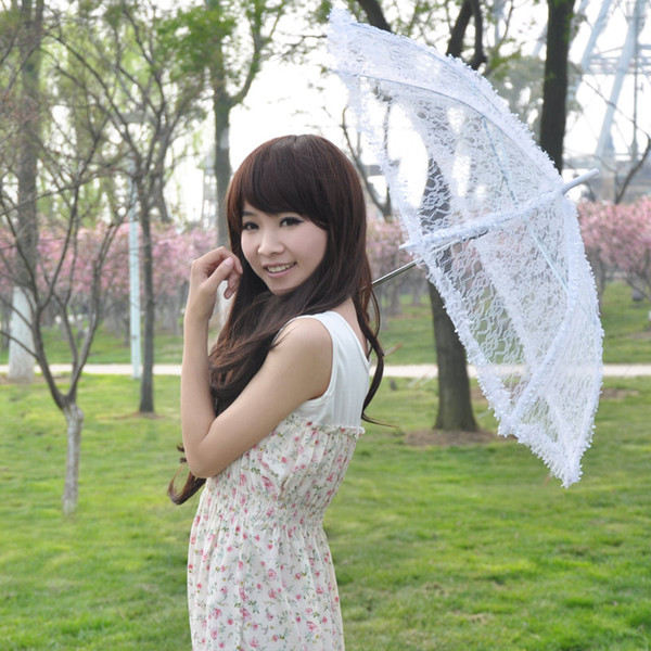 2016 New Brand new Elegant White Handmade Organza /Lace Parasol Wedding Bridal Party Sun Umbrella