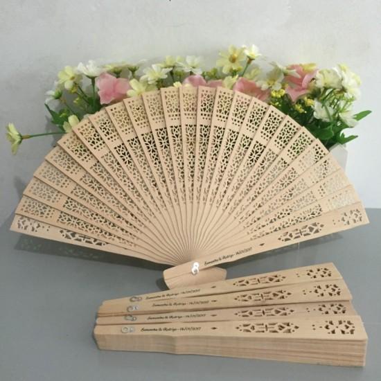 Free 50pcs/lot Chinese fragrance wood fan wedding hand fan with personalized bride & groom's name and wedding date