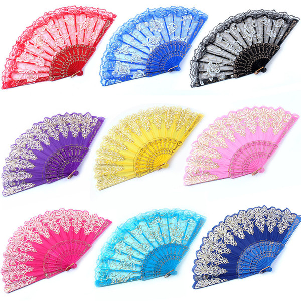 Hot Sale Folding Hand Held Fan Chinese Spanish Style Dance Wedding Party Lace Silk Folding Hand Held Fan Decoration Gifts