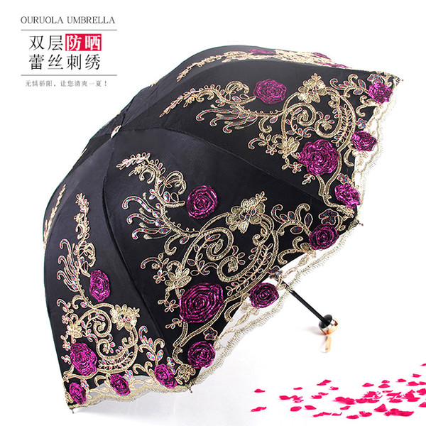 China Embroidery Lace Flower Umbrellas Rain Women Paraguas Parasol Sombrilla Ultraviolet-Proof Shadow High Quality Free Shipping