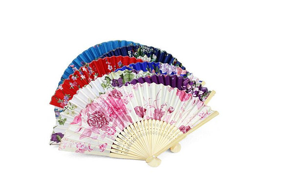 Vintage silk fan wedding gift favors mix color for dance bridal fans Bridesmaid hollow bamboo handle wedding accessories Fold