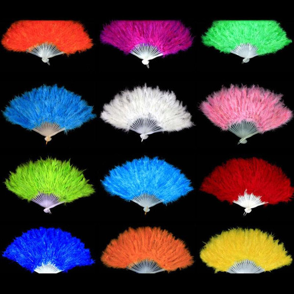 Hot Sale Showgirl Feather Fans Folding Dance Hand Fan Fancy Costumes For Women Wedding Party Supplies 9 Colors