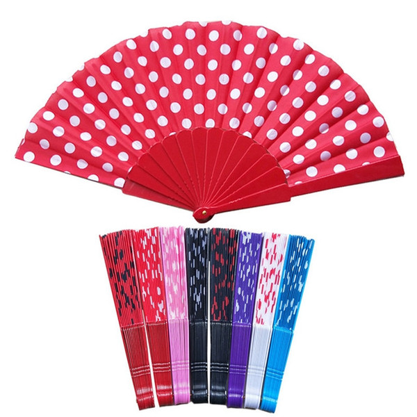 8 Colors Elegant Plastic Spanish Hand Fans Japanese Polka Dots Hand Folding Fan For Wedding Birthday Party Gifts Favors