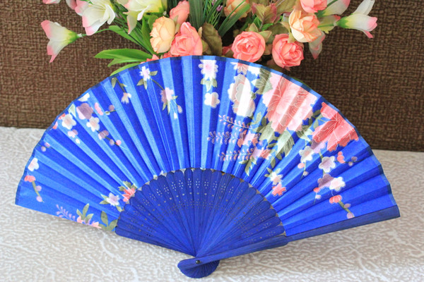 10pcs/lot free shipping assorted flower designs Chinese bamboo fabric hand fan high quality as business gift