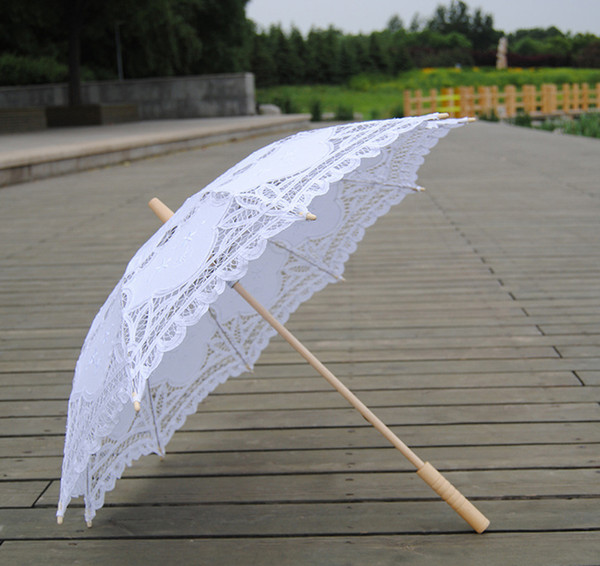 White Umbrella Wedding Fancy Embroidery Hollow Lace Parasols for Bride and Bridesmaid Good Quality Custom Color Service