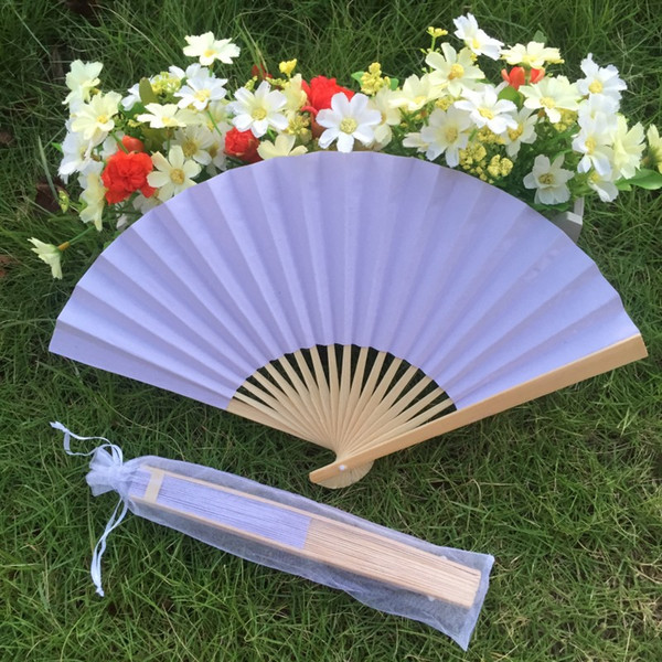 Free shipping 50pcs/lot DIY customer's own logo White paper folding fan bridal's hand fan for wedding