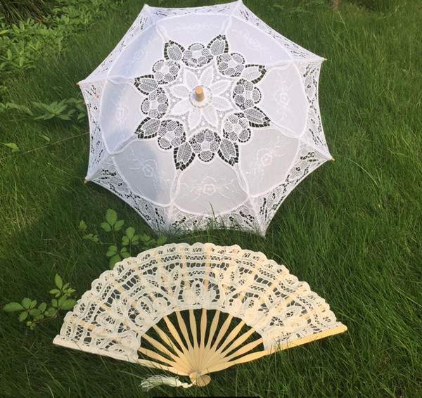 Cotton Lace Fans & Parasols Bridal Wedding Parasol Fans Handmade craft umbrella Diameter 60cm Cotton Lace wedding favor decoration