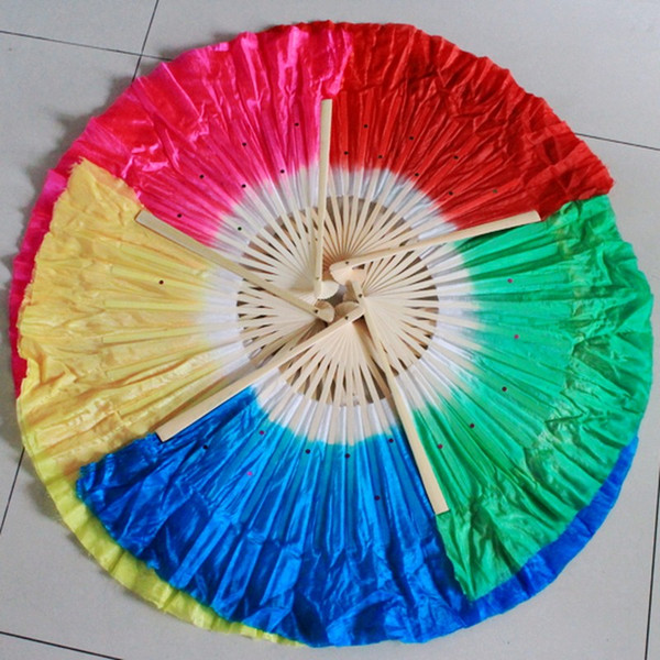 Hot sell! Free 120pcs/lot Bamboo frame Chinese belly dance fan silk veils assorted 5 colors available