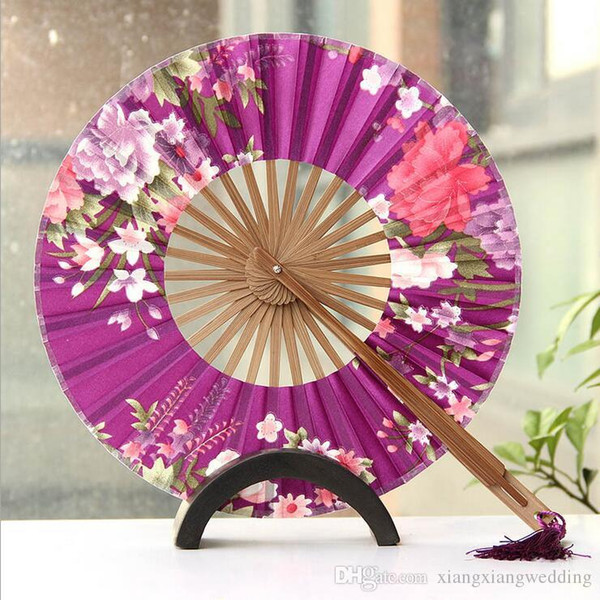 The Windmill Japanese Folding Circular Fan Wedding Hand Fan Chinese Silk Cloth Variety of Designs and Patterns