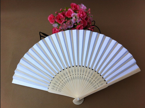 Free shipping In stock 20 pieces to sell white bridal fans hollow bamboo handle wedding accessories Fold paper fans personalized DIY