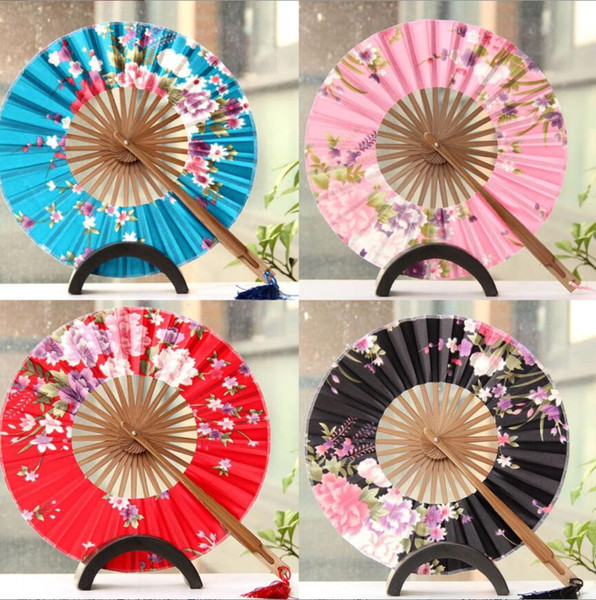 The Windmill Japanese Folding Circular Fan Wedding Hand Fan Chinese Silk Cloth Variety of Designs and Patterns