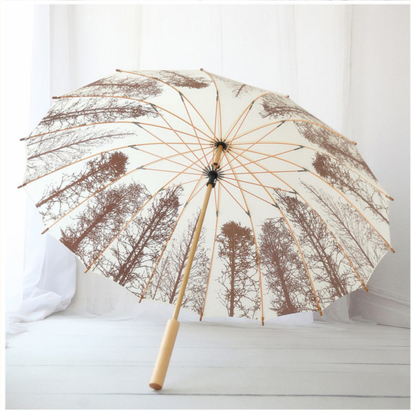 Unique Bamboo Long-handle Umbrella Chinese parasols Bridal wedding parasols Fashion pattern Umbrella for Women and Men