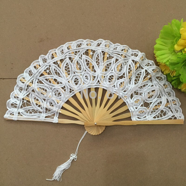 27cm White Battenburg Lace Fan Wedding Hand fan for bride White Handmade Cotton Lace Folding Hand Fan Party Bridal Wedding Decor Gift