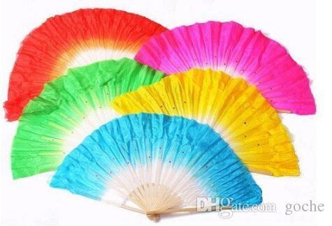 41cm Girls Belly Dancing Silk Bamboo Short Fans Veils Folk Art Chinese Yangko Party Stage Performance Foldable 