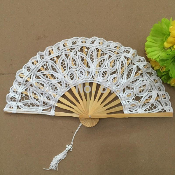 27cm White Battenburg Lace Fan Wedding Hand fan for bride White Handmade Cotton Lace Folding Hand Fan Party Bridal Wedding Decor Gift