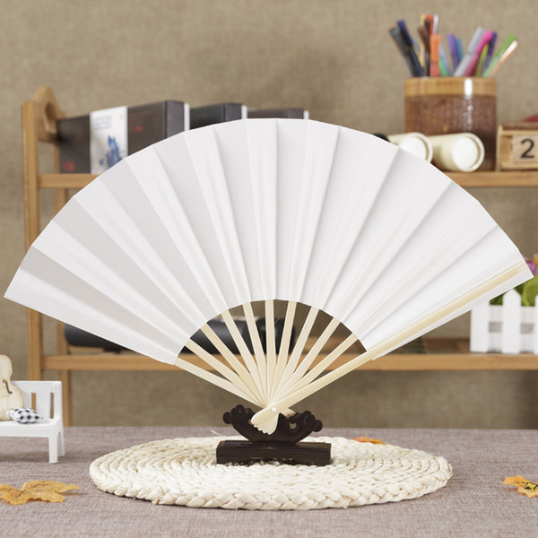 Free 50pcs/lot Japanese style white paper folding fan holiday gift hand fan can DIY your logo