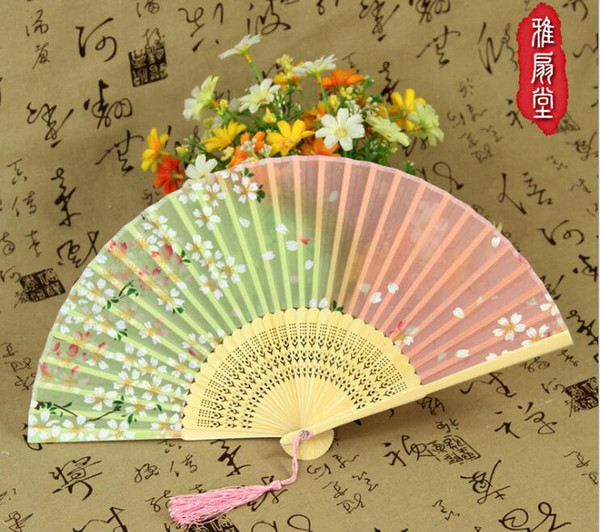 Wedding Silk female fan Folding bamboo hand fan Japanese folding fan wedding silk decoration pure handmade