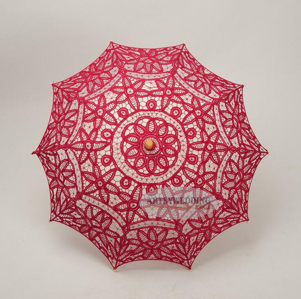 Lace Embroidery Parasols Hook Flower Vintage Design Pure Cotton Wedding Umbrella Handmade Wooden Handle Party Decoration Photo Props