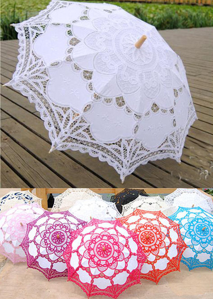 100% Cotton Bridal Parasol Handmade Battenburg Lace Embroidery Sun Umbrella Elegant Wedding Wedding Umbrella High Quality