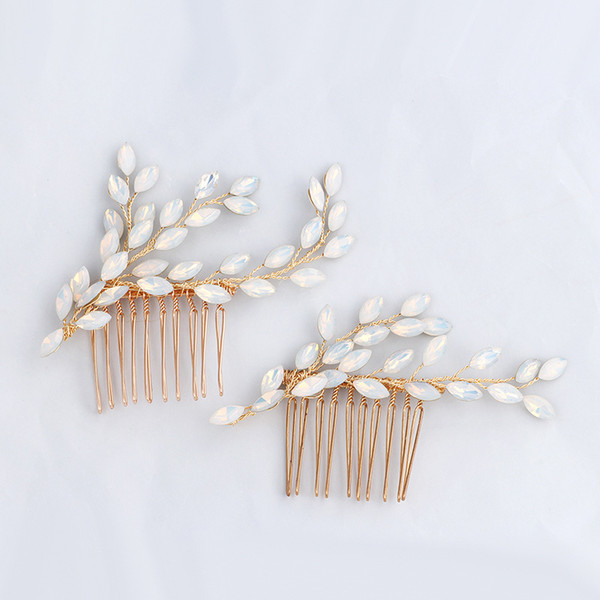 Fashion Opal Crystal Hair Pins Ornament Gold Bridal Hair Comb Jewelry Handmade Wedding Accessories Women Headpiece