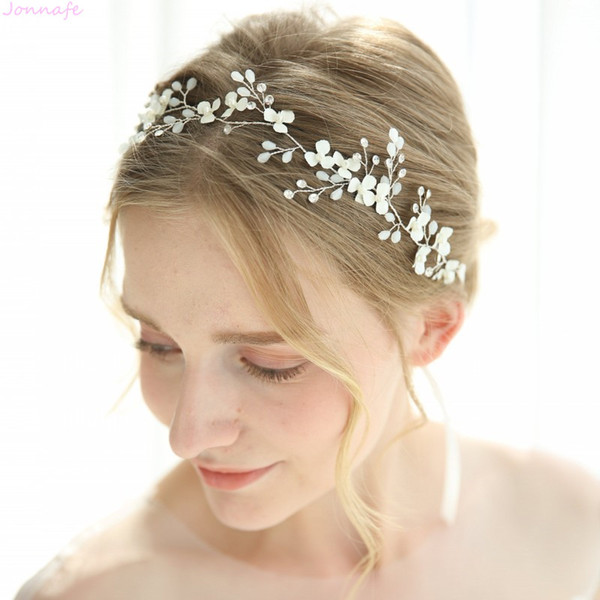 2019 Fashion White Flower Women Headpiece Rhinestone Bridal Headband Hair Vine Handmade Wedding Hair Pin Accessories