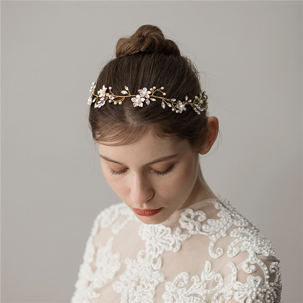 New Handmade Women Headpiece Gold Flower Crystals Wedding Bridal Headband Hair Vine Bridesmaid Hair Accessories